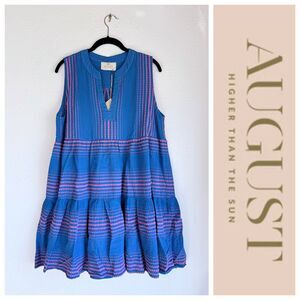 NWT August Resortwear Zakar Embroidered Sleeveless Dress in Caribbean Blue S/M